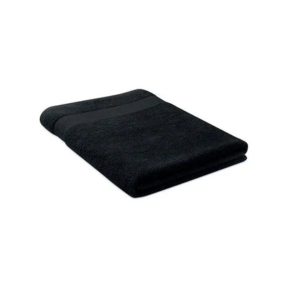 Prosop bumbac organic 180x100cm negru din bumbac cu margine solida neagra din material terry cloth