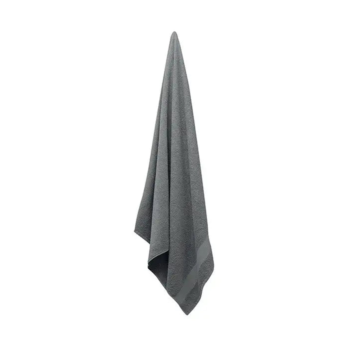 Prosop bumbac organic 180x100cm moale gri solid cu tesatura texturata si dungi orizontale subtile la margine