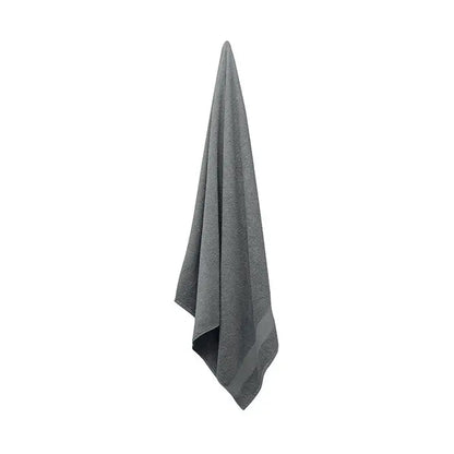 Prosop bumbac organic 180x100cm moale gri solid cu tesatura texturata si dungi orizontale subtile la margine