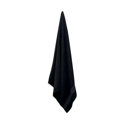 Prosop bumbac organic negru 180x100cm cu textura moale si pufoasa din material terry cloth, margini ingrijit pliate