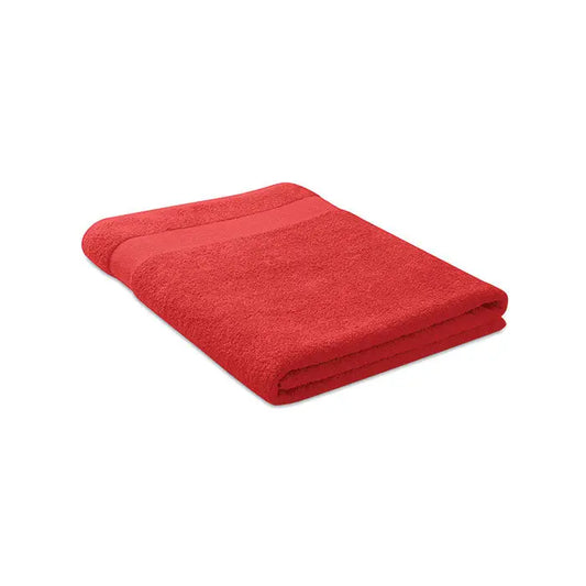 Prosop bumbac organic 180x100cm rosu vibrant cu textura moale de bumbac terry si margini bine finisate