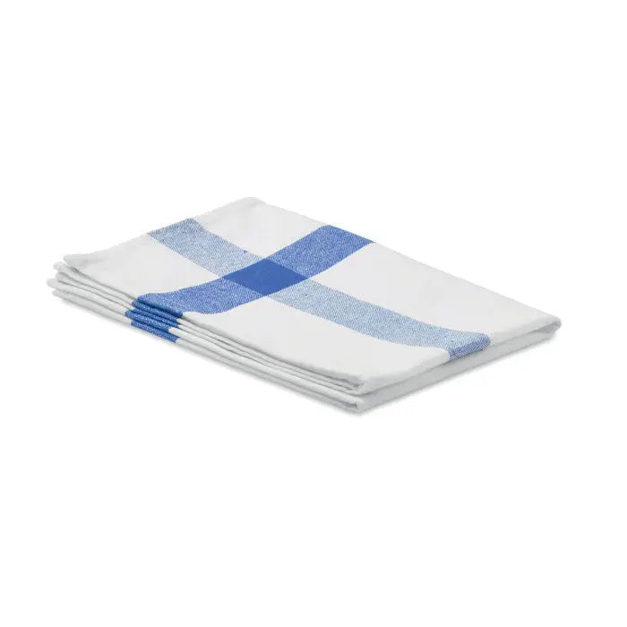 Prosop de bucatarie alb cu model in cruce albastru din material reciclat