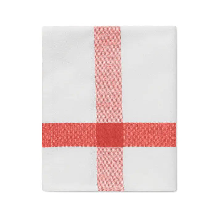 Prosop de bucatarie alb cu model in cruce rosie din material reciclat ideal pentru bucatarie