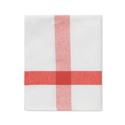 Prosop de bucatarie alb cu model in cruce rosie din material reciclat ideal pentru bucatarie