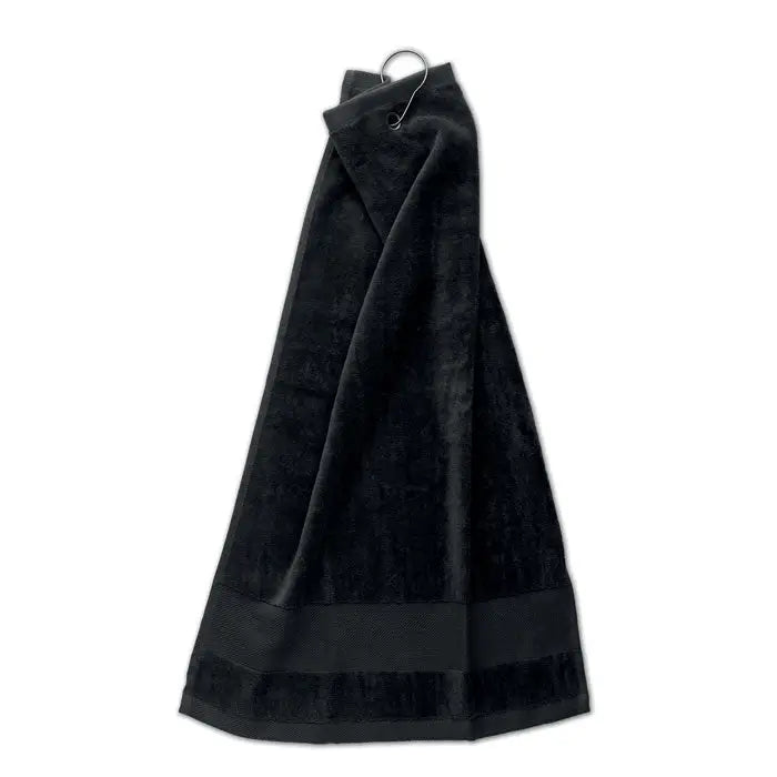 Prosop de golf din bumbac negru cu textură și inel metalic pentru agățat