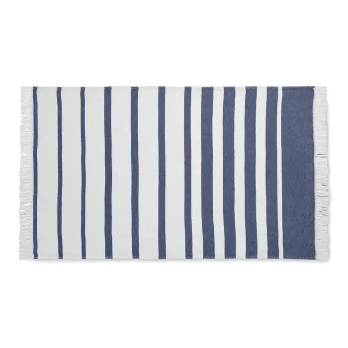 Prosop de hamam seaqual 100x170 alb cu dungi navy si margini franjurate din bumbac eco-friendly
