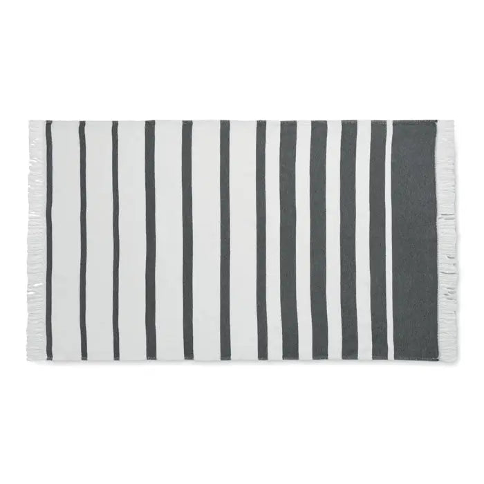 Prosop de hamam seaqual 100x170 cu dungi verticale alb-negru si franjuri albi moi la capete