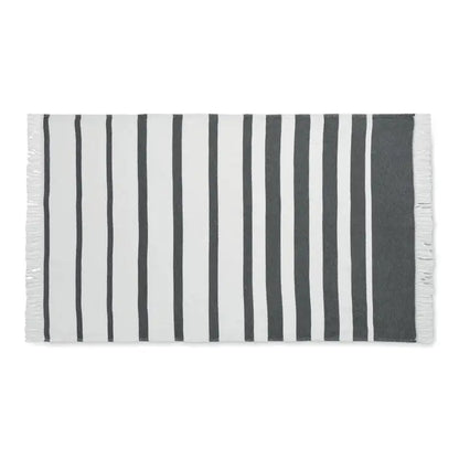 Prosop de hamam seaqual 100x170 cu dungi verticale alb-negru si franjuri albi moi la capete