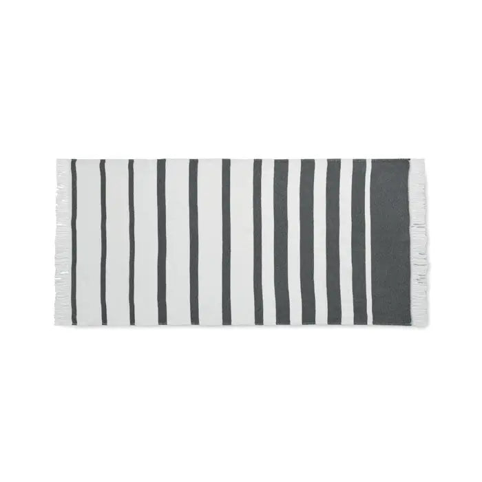 Prosop de hamam seaqual 70x140cm gri si alb cu dungi si margini franjurate din material durabil