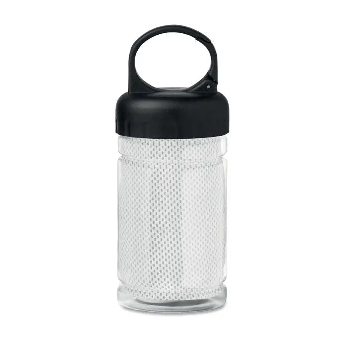 Sticlă pet transparentă cu plasă, capac și mâner negru, prosop de răcire multifunctional