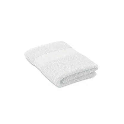 Prosop organic 50x30cm alb cu textură moale și plușată și detaliu subtil cu dungi orizontale