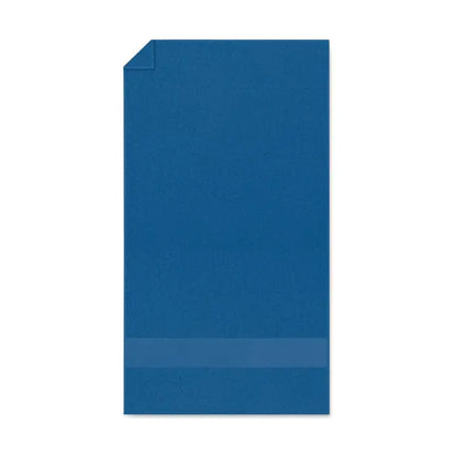 Prosop organic 50x30cm albastru solid cu textură subtilă și bandă orizontală mai închisă la bază