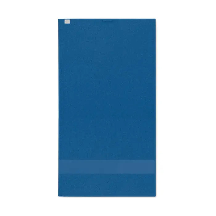 Prosop organic 50x30cm solid albastru cu textura si dungi orizontale subtile in partea de jos