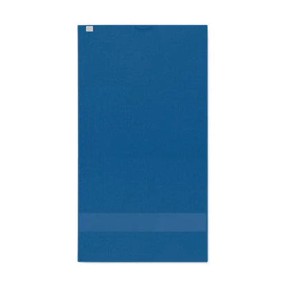 Prosop organic 50x30cm solid albastru cu textura si dungi orizontale subtile in partea de jos