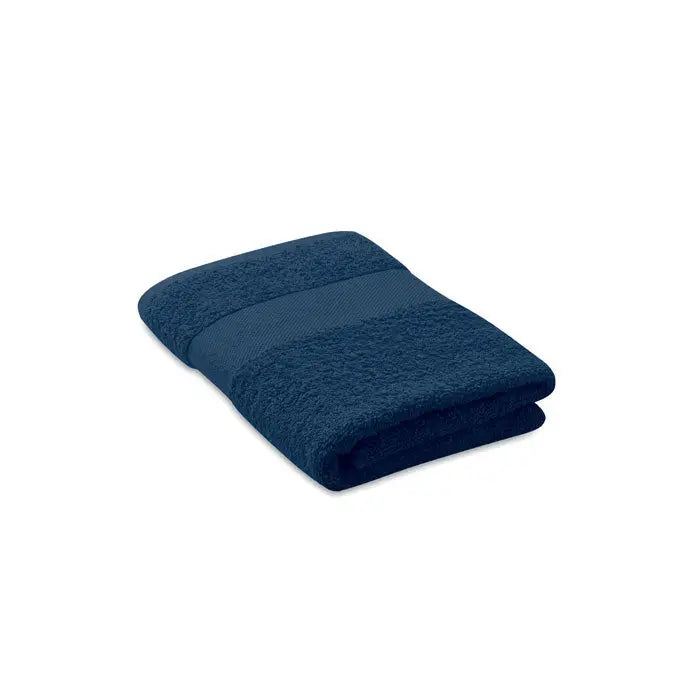 Prosop organic 50x30cm albastru închis, din material texturat moale cu dungi orizontale subtile