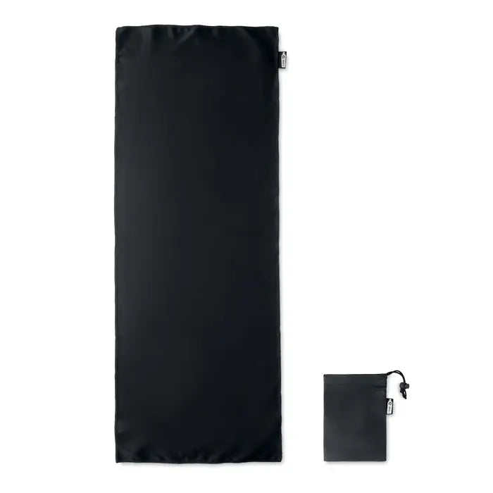 Prosop si husa sport RPET negru din material reciclat cu sac pentru depozitare si saltea de dormit