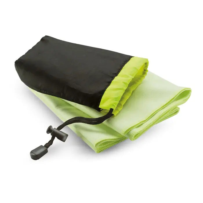 Prosop sport compact lime green și negru pliabil cu închidere cu șnur în husă de nailon