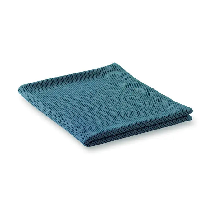 Prosop sport teal color microfiber cloth with mesh texture neatly folded into a compact square