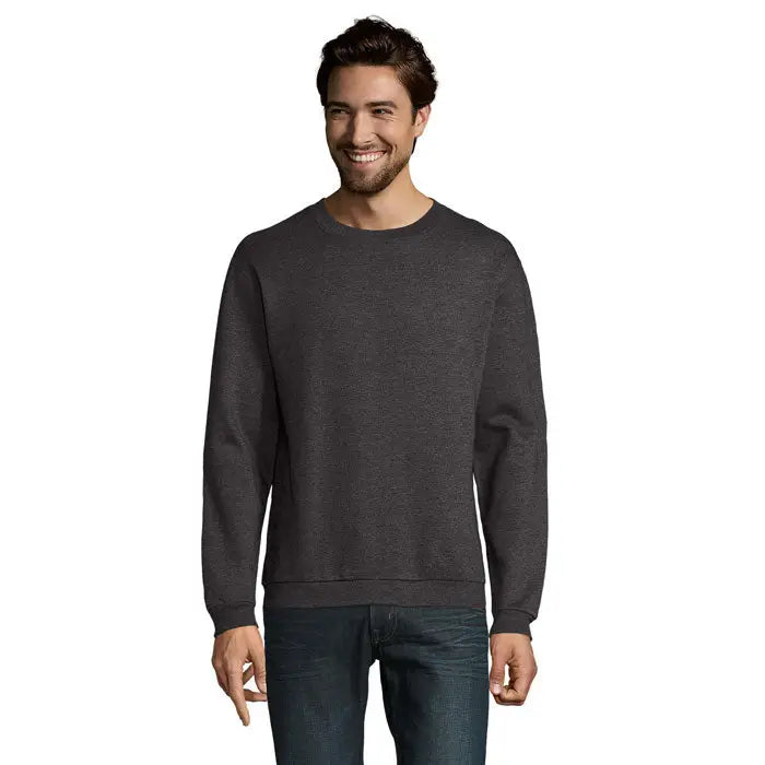 Sweatshirt pullover barbati pajian 260g gri închis melanj cu gulere și tivuri reiate din bumbac fin