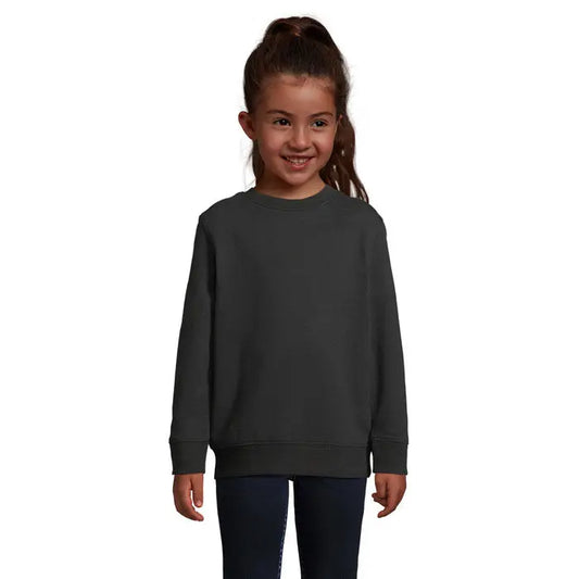 Pulover columbia kids gri închis din bumbac moale cu guler rotund și manșete și tiv striate