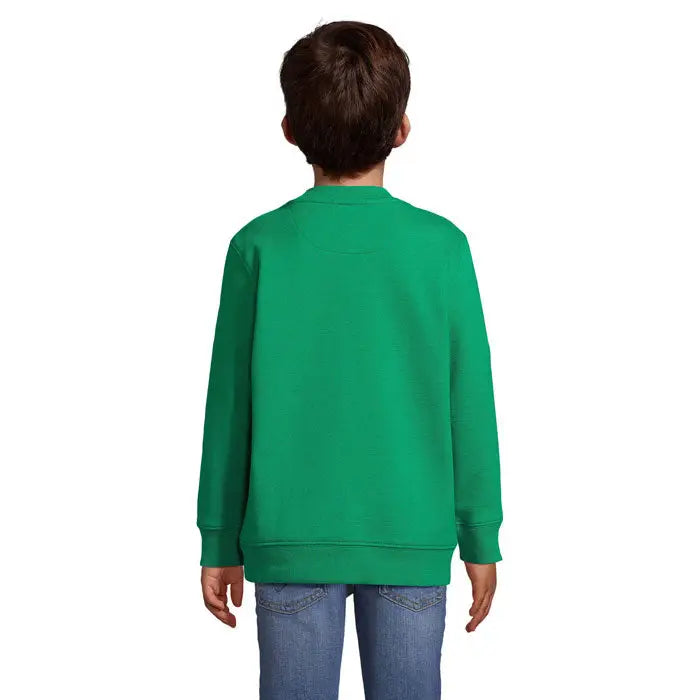 Pulover columbia kids verde vibrant cu maneci lungi, guler rotund clasic si mansete elastice pentru copii