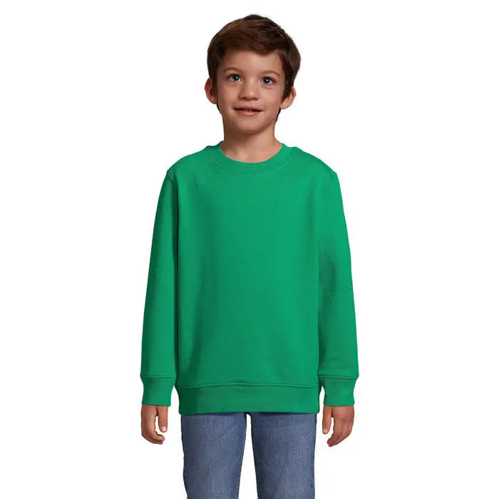 Pulover columbia kids verde vibrant cu mâneci lungi, guler rotund, manșete și tiv reiate