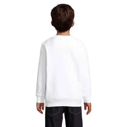 Pulover columbia kids alb cu mâneci lungi, guler rotund și manșete și tiv reiate din material moale
