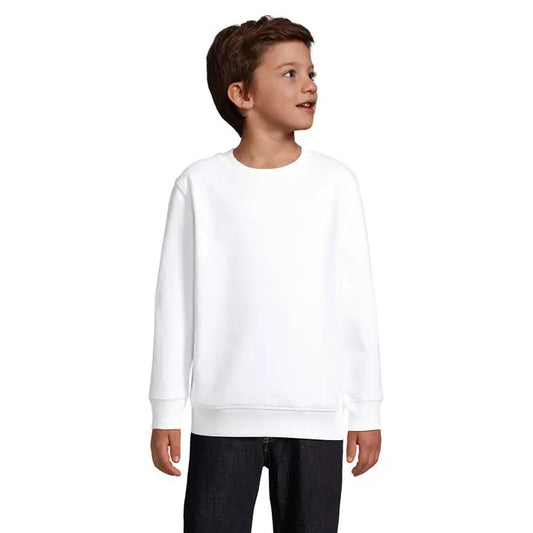 Pulover columbia kids alb cu guler rotund, mâneci lungi și manșete rib pentru copii