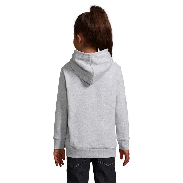 Pulover cu gluga condor kids gri melanj din tesatura moale cu textura si mansete si tiv bordurate