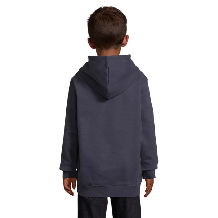 Pulover cu gluga condor kids din tesatura moale si texturata de culoare gri inchis cu mansete striate