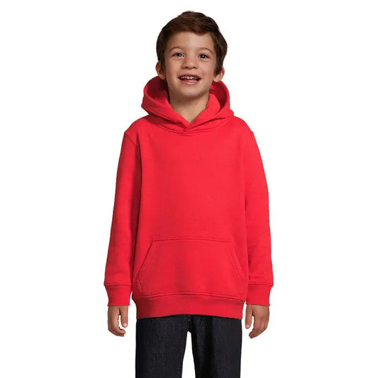 Pulover cu gluga Condor Kids din bumbac moale rosu aprins cu buzunar frontal si snur reglabil la gluga