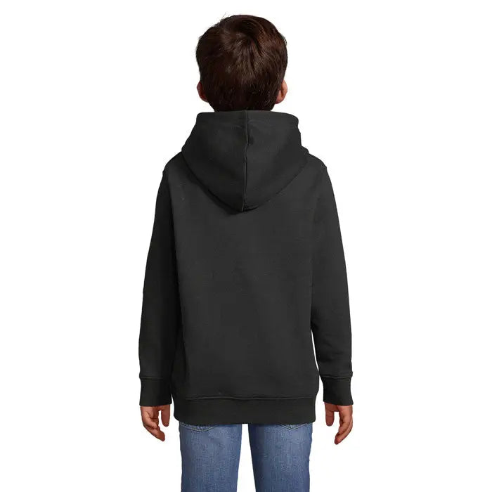 Pulover cu gluga condor kids negru cu maneci si tiv striate din material moale pentru copii