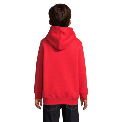 Pulover cu gluga condor kids rosu cu textura moale tip fleece si mansete si tiv striate