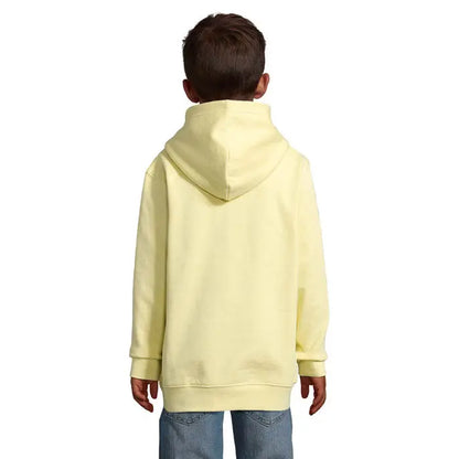 Pulover cu gluga condor kids galben pal cu maneci lungi din bumbac moale si mansele si tiv striate