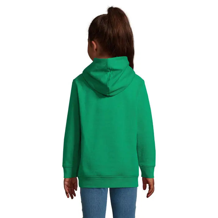 Pulover cu gluga condor kids verde vibrant cu maneci lungi, gluga clasica si mansete din material elastic