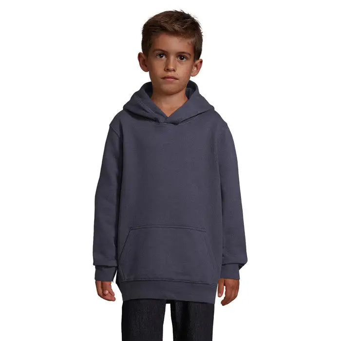 Pulover cu gluga condor kids gri închis oversized cu buzunar frontal și manșete reiate pentru copii