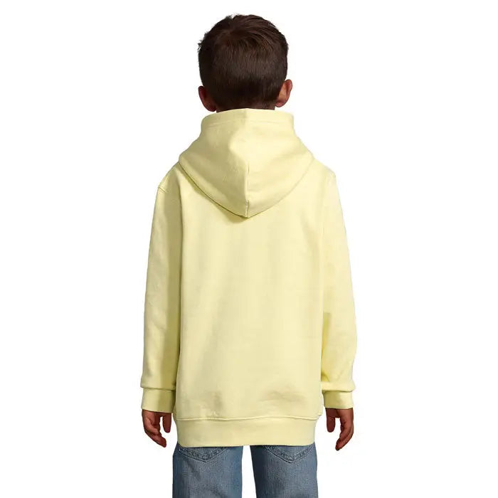 Pulover cu gluga condor kids galben pal din bumbac moale cu maneci lungi si tivuri din elastic