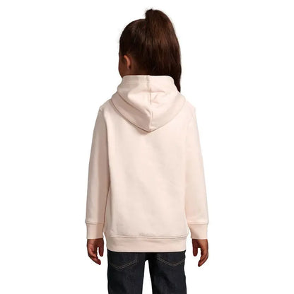 Pulover cu gluga condor kids crem deschis din material moale cu croiala lejera si mansete ribbed
