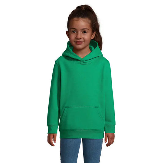 Pulover cu gluga condor kids verde vibrant cu buzunar frontal si maneci cu mansete elastic for copii