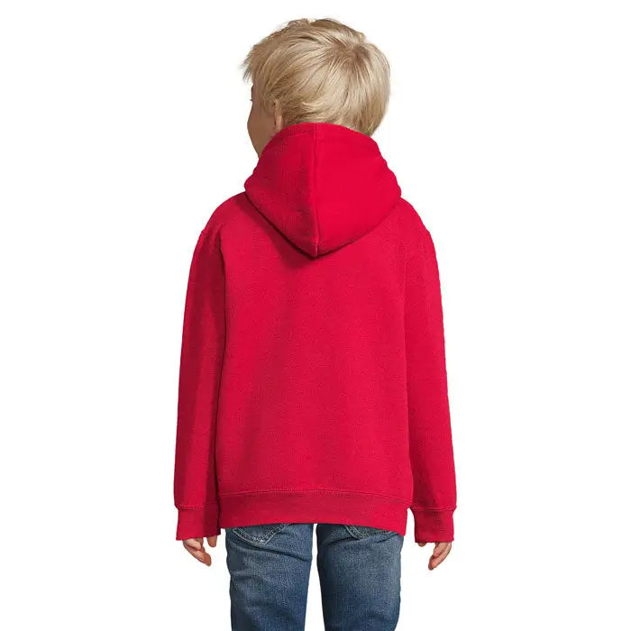 Pulover cu gluga Slam Kids roșu vibrant din bumbac simplu cu glugă clasică și manșete reiate