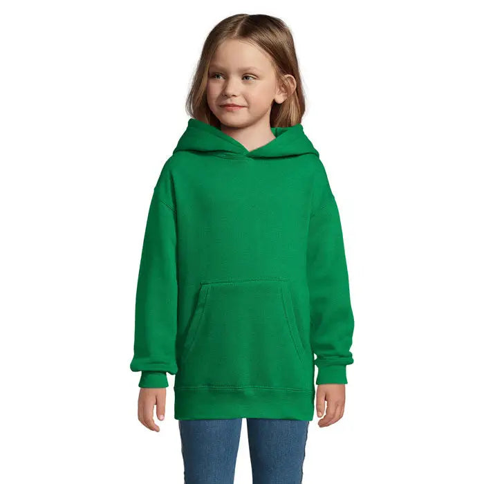 Pulover cu gluga slam kids verde vibrant copii cu maneci lungi buzunar frontal si gluga din material moale
