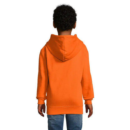Pulover cu gluga slam kids portocaliu aprins cu maneci lungi si mansete striate din material moale
