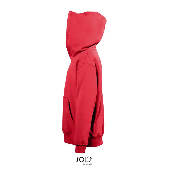 Pulover cu gluga slam kids rosu din material moale si neted cu design clasic pentru copii