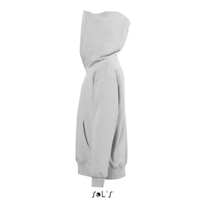 Pulover cu gluga slam kids gri deschis din material moale cu buzunare frontale si design clasic