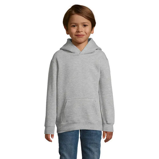 Pulover cu glugă slam kids gri melanj cu buzunar frontal și glugă, ideal pentru copii