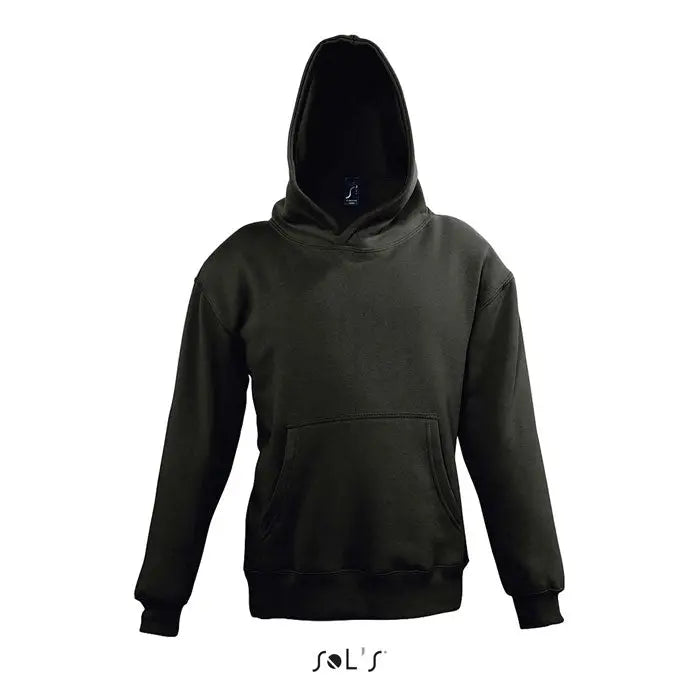 Pulover cu gluga slam kids negru cu buzunar frontal si mansete ribbate, ideal pentru copii