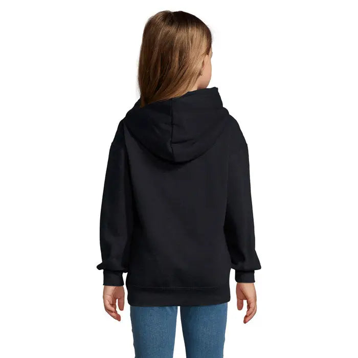 Pulover cu gluga slam kids negru cu maneci si talie cu bordura elastica pentru copii