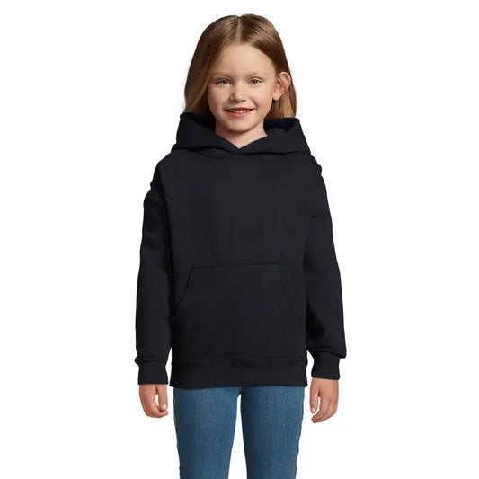 Pulover cu gluga slam kids negru cu buzunar frontal si mansete striate din material confortabil