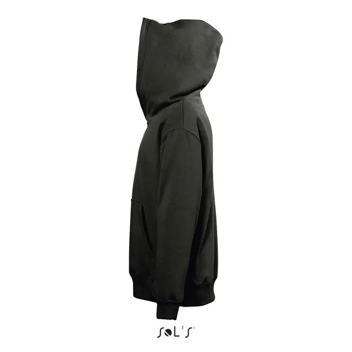 Pulover cu gluga slam kids negru din material texturat moale cu maneci striate