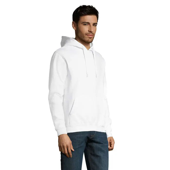 Pulover cu gluga snake alb cu buzunar frontal si snururi pentru un stil casual si confortabil